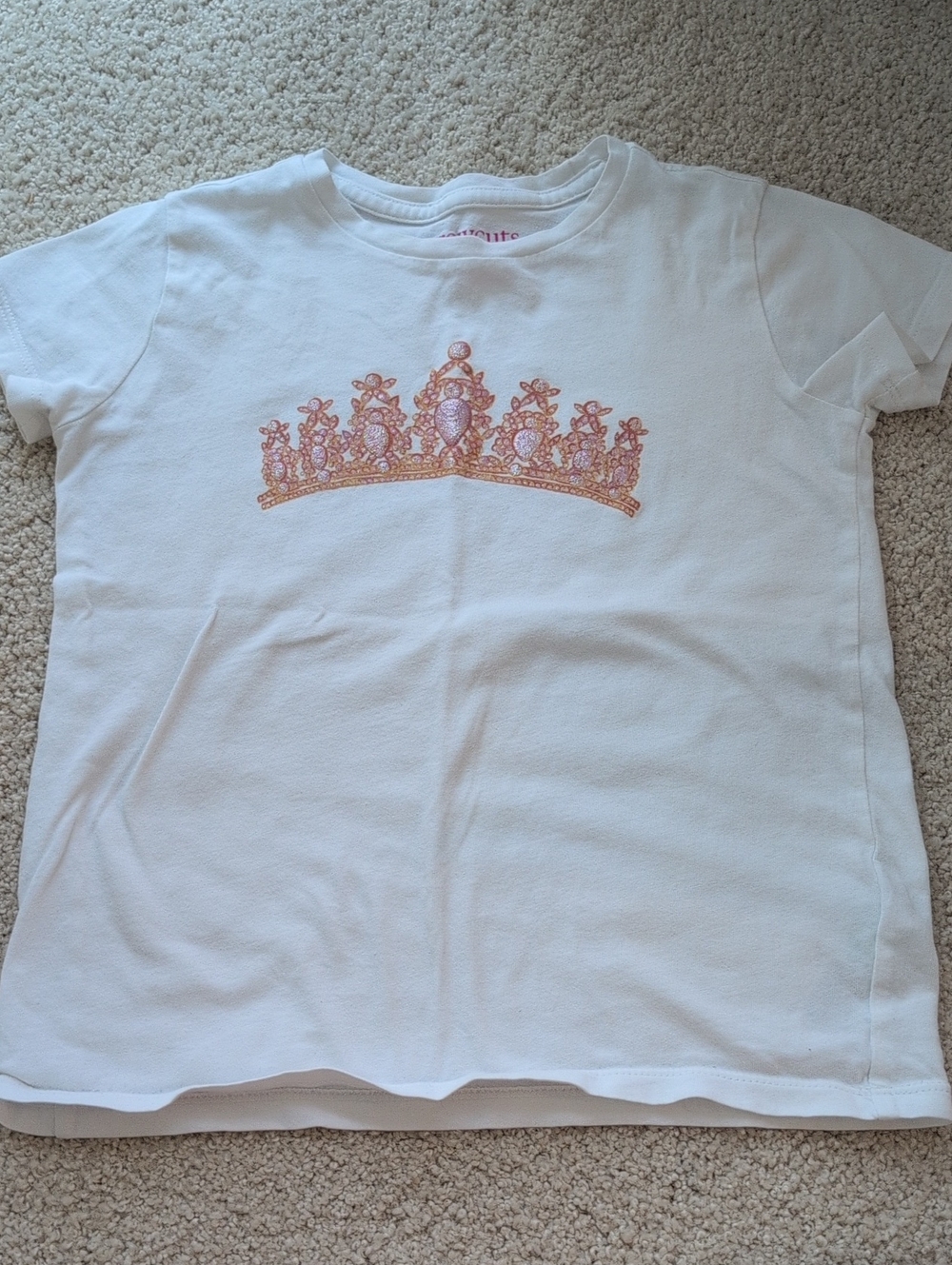 Kids Crewcuts White Short-Sleeve Tee with Pink-Gold Crown Graphic Size 6-7